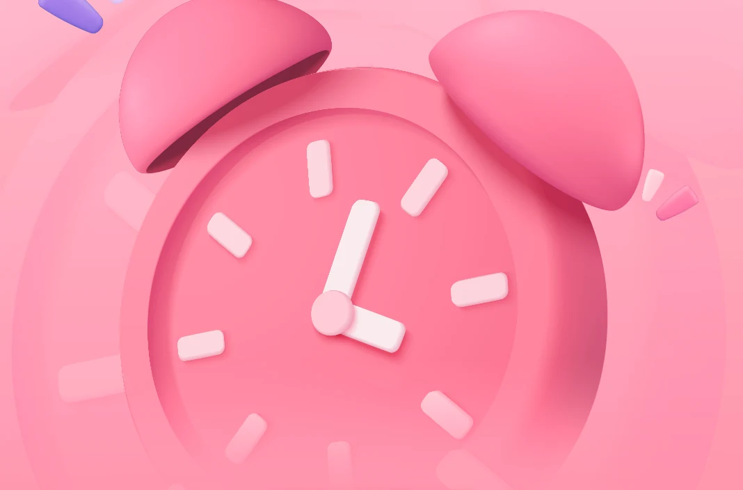 ピンクの3D目覚まし時計のイラスト